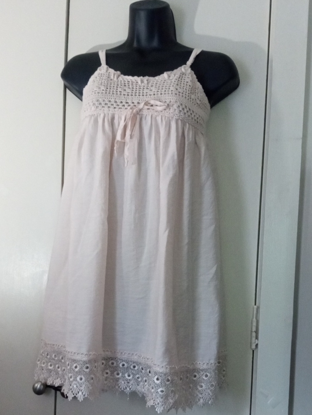 Papaya Pale Pink Cottagecore Crochet Lace Babydoll Mini Dress Size Small